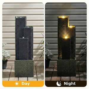 39'' H Outdoor Water Fountain Modern Cascading Freestanding Fountain with LED Lights