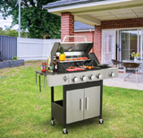 4-burner propane gas bbq grill with side burner, 46790btu output with enameled cast iron cooking grids for outdoor barbecue