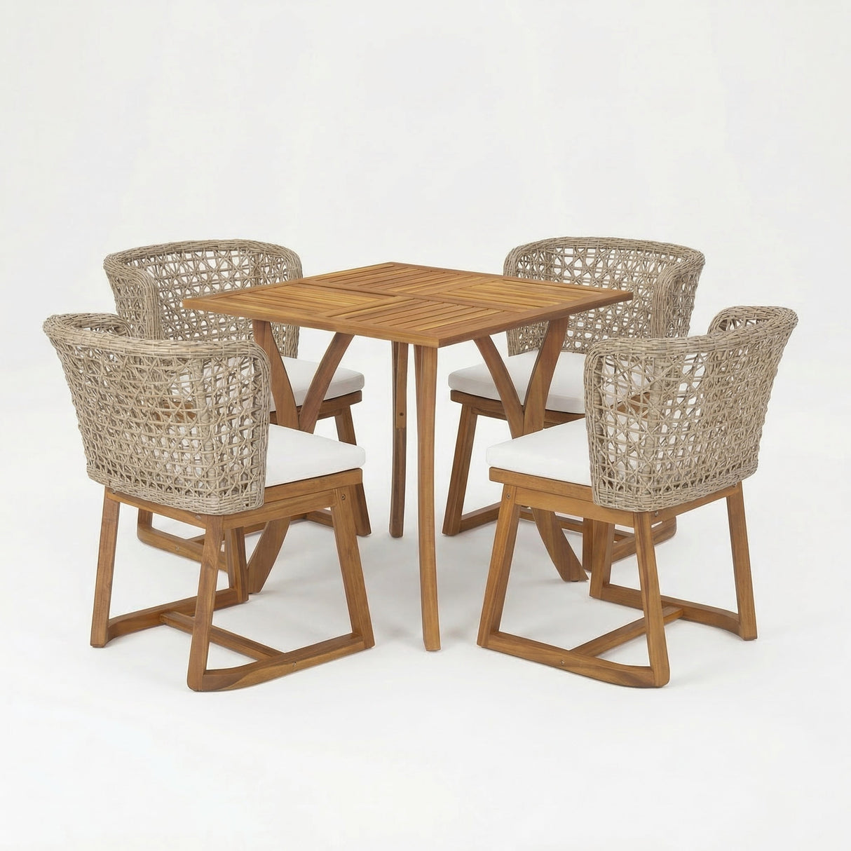 5-Piece Outdoor Dining Set with Acacia Wood Table & Wicker Back Chairs