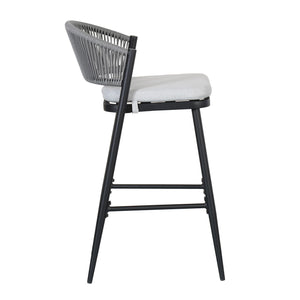 Outdoor Bar Height Metal Frame Counter Stools With Scallop Shaped Backrest & Water Resistant Cushions