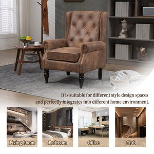 Modern Coffee Wood Frame Armchair with Microsuede Upholstery