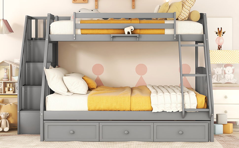 Bunk Bed With Drawers, Ladder And Storage Staircase