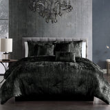 Turin 7 Piece Black Crinkle Velvet  Comforter Set