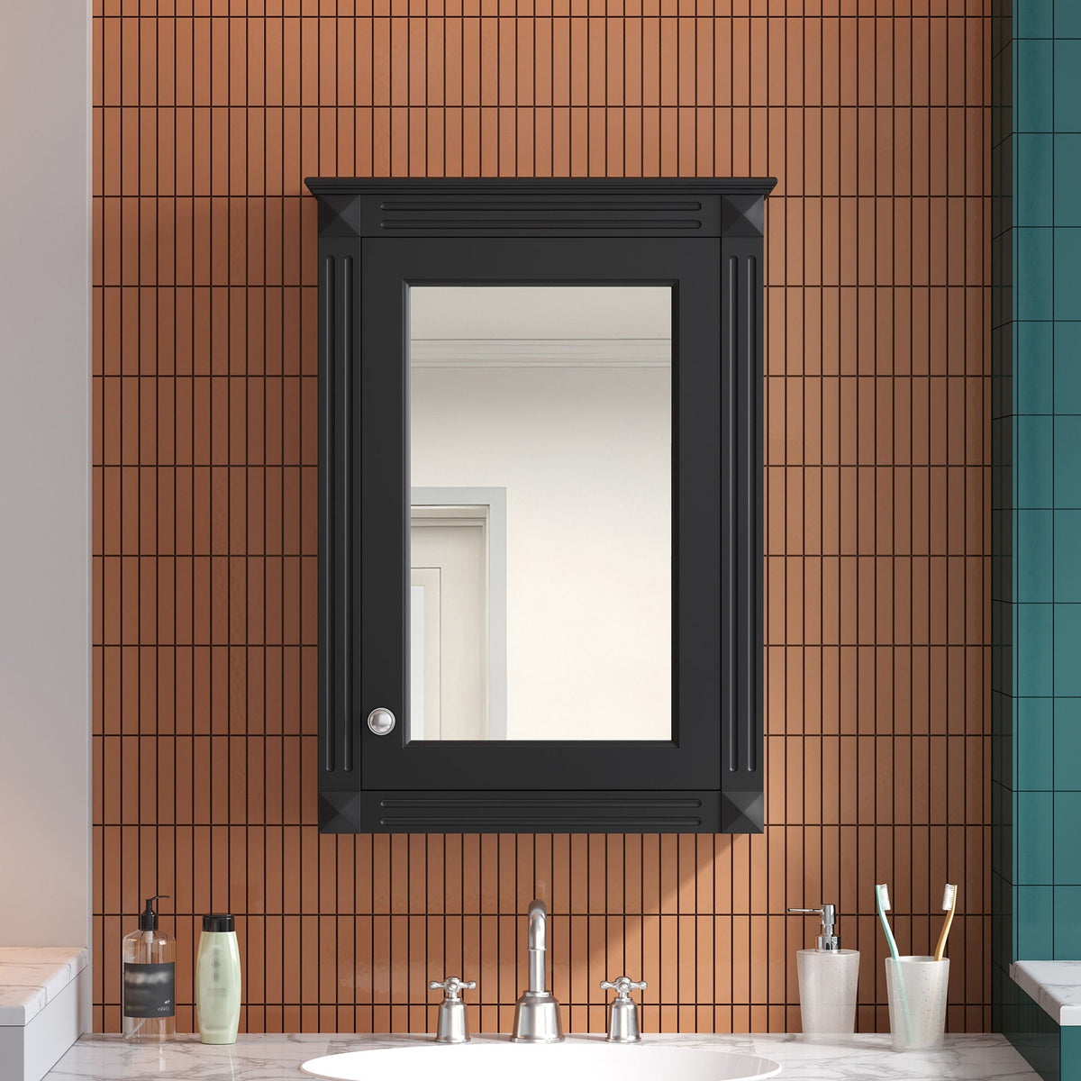 Wall Mounted Bathroom Storage Medicine Cabinet with Mirror - Black or White