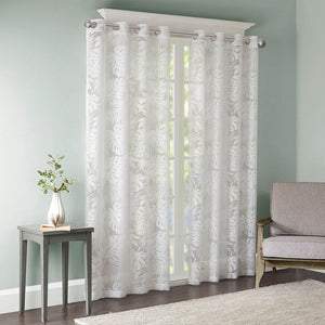 Palm Leaf Burnout White Sheer Window Curtain 50x95
