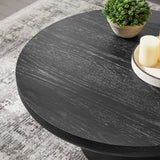 35.98 Inch Round Coffee Table with Cylindrical Black Legs