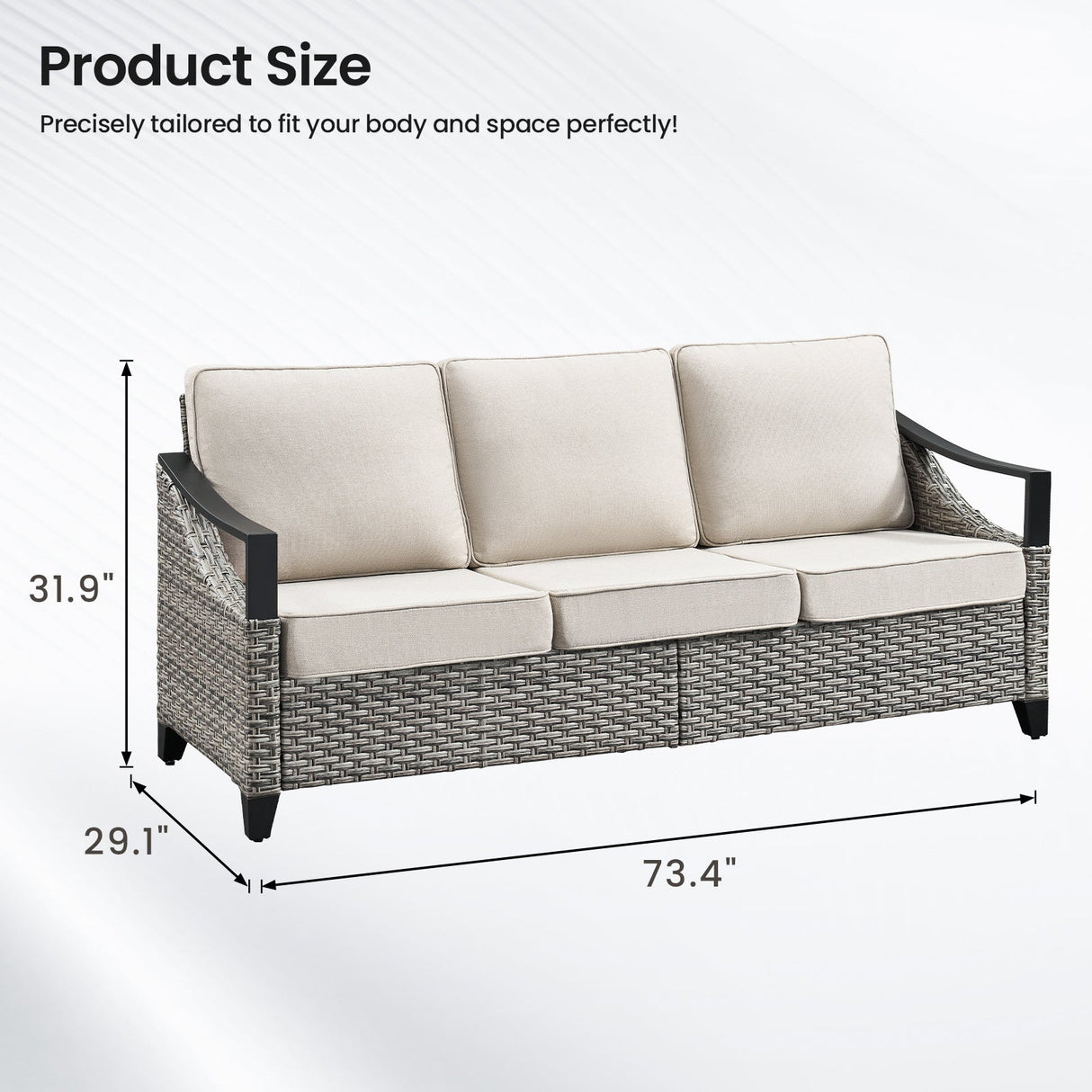 73.4" Wide Outdoor Wicker Sofa