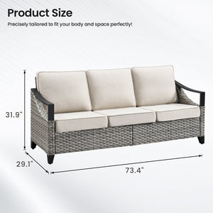 73.4" Wide Outdoor Wicker Sofa