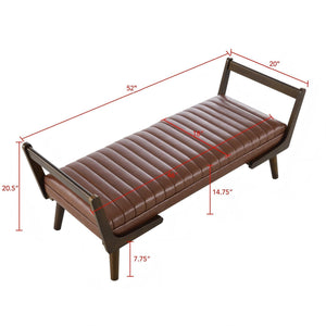 Mid-Century Bench with Wood Legs - Upholstered Seating - Beige or Dark Brown