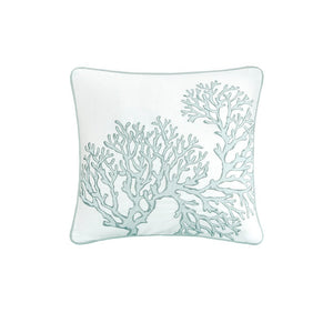 4 Piece Cotton Reversible Embroidered Quilt Set with Throw Pillow Aqua King/Cal King