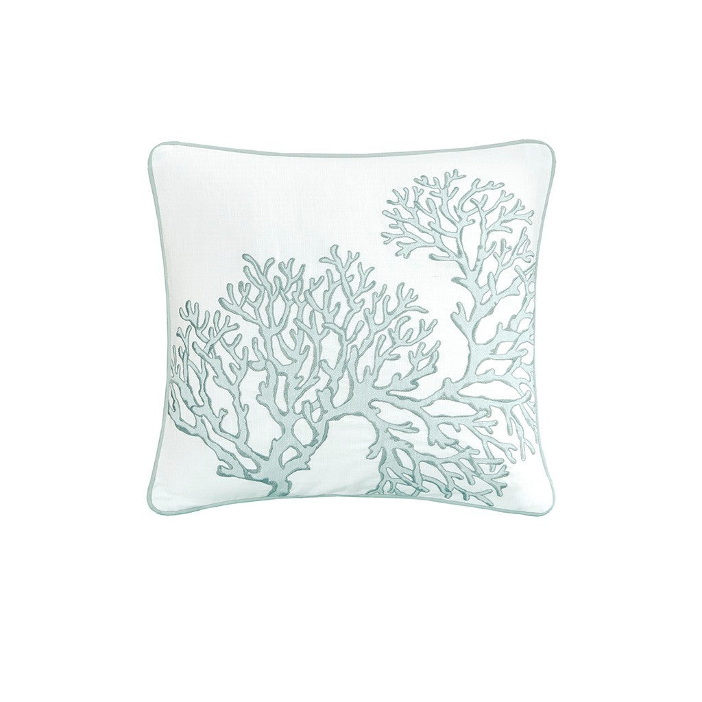 4 Piece Cotton Reversible Embroidered Quilt Set with Throw Pillow Aqua King/Cal King