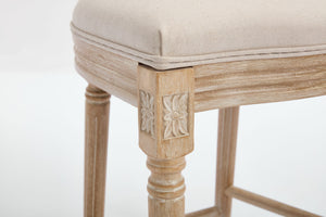 French Country 26'' Height Bar Chairs with Beige Linen Upholstery - Set of 2