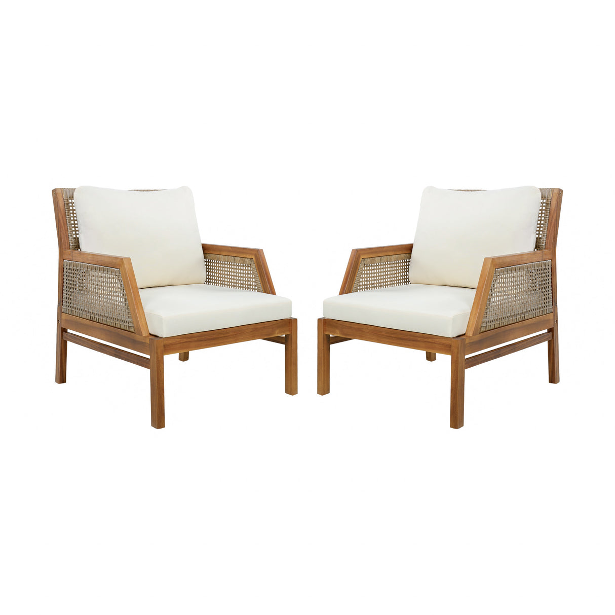 2 Piece Acacia Wood Patio Furniture Club Chair Set
