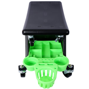 Rolling Detailing Creeper Seat With Wheels, Removable Tool Trays, 300 Lbs Capacity - Green