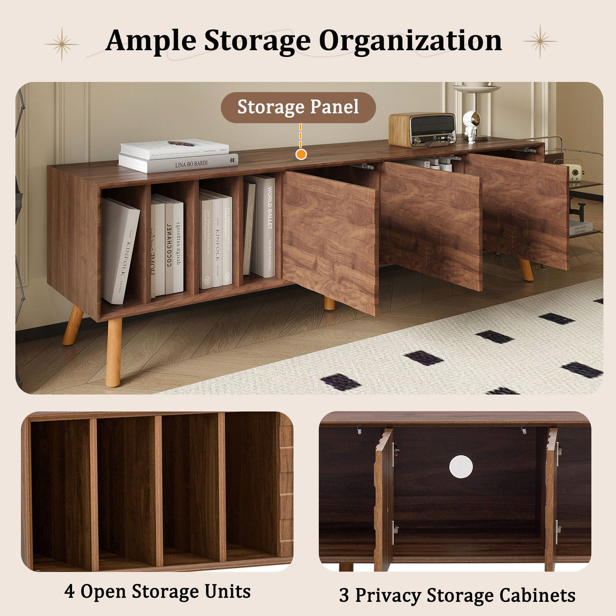 TV Stand, Cabinet For Living Room, Fits TVs Up To 80" - Walnut