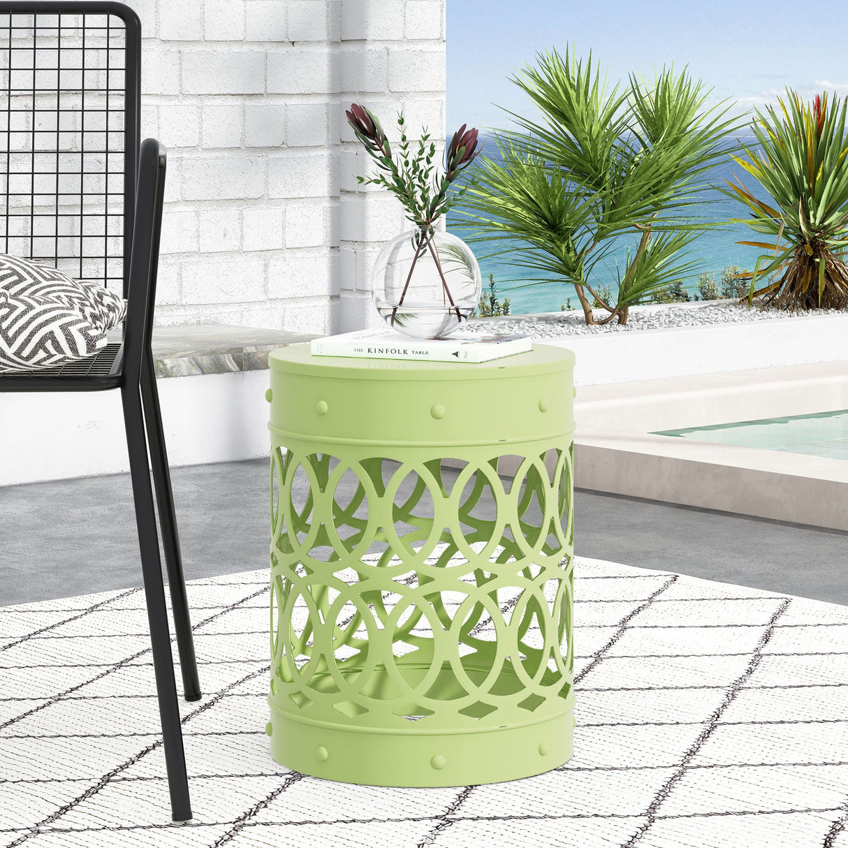 Outdoor Metal Large End Table, Modern Design