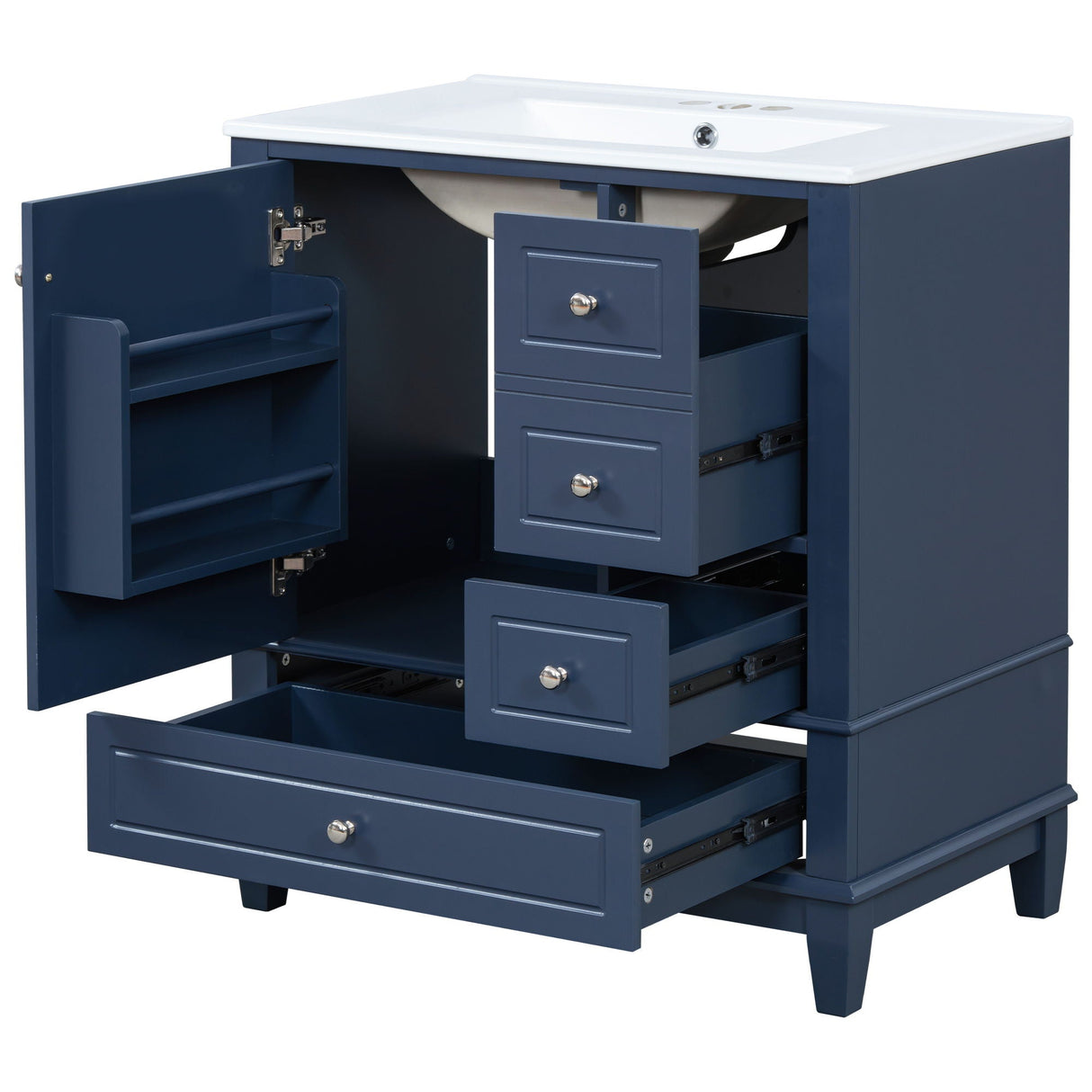 Freestanding Bathroom Vanity With Sink, Soft Close Door, 3 Drawers