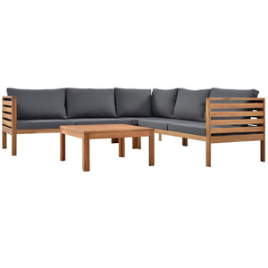 Wood Structure Outdoor Sofa Set with Gray Cushions