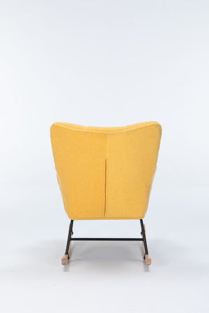 Rocking Chair Nursery, Teddy Upholstered Glider Rocker With High Backrest, Reading Chair Modern Rocking Accent Chairs Glider Recliner For Living Room - Yellow