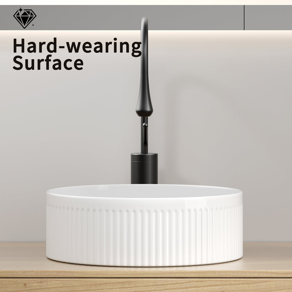 Small Bathroom Sink - 14 Inch Round Above Counter Porcelain Ceramic