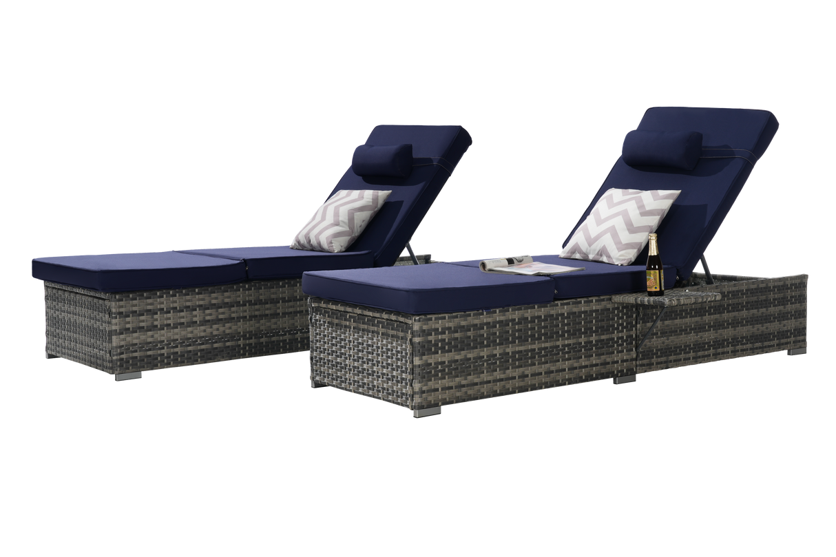 Outdoor Chaise Lounge Chair Set of 2 with Storage