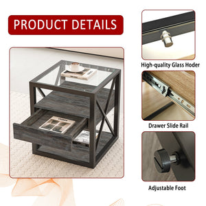 Set of 2 Modern End Tables with Drawer - Nightstand