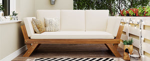 Topmax Outdoor Adjustable Patio Wooden Daybed Sofa Chaise Lounge with Cushions