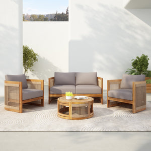 4-Piece Patio Seating Group with Acacia Wood and Woven Rope Accents