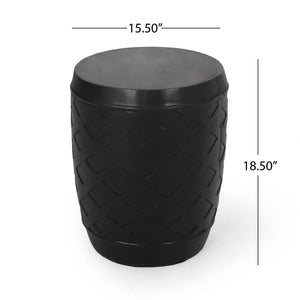 Outdoor Side Table with Lattice Design and Round Top - Black