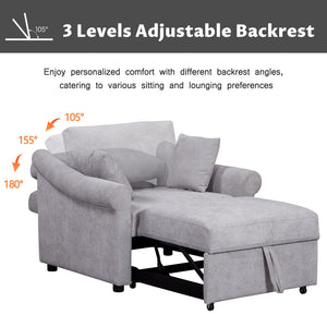Convertible Sleeper Chair With Adjustable Backrest, 3 In 1 Lounger Chair Turns Into Bed, Single Bed For Living Room
