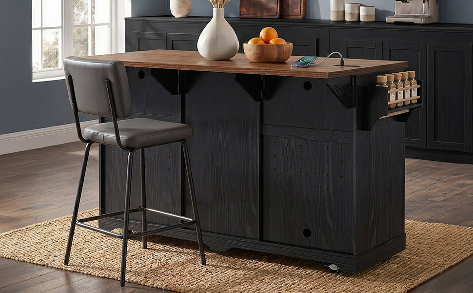 K&K 72" Farmhouse Kitchen Island with Fridge Storage Space & Power Outlet