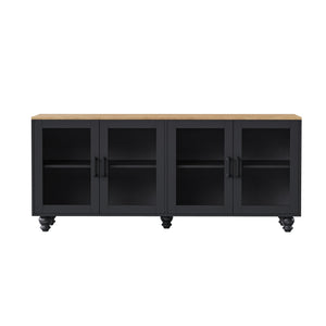 ON-TREND Farmhouse TV Stand with Tempered Glass Doors