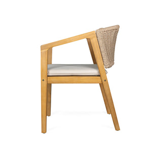 7-Piece Outdoor Dining Set, Acacia Wood Table & 6 Acacia Wood Rope Chairs