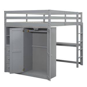 Loft Bed With Built In Wardrobe, Shelves And Drawers