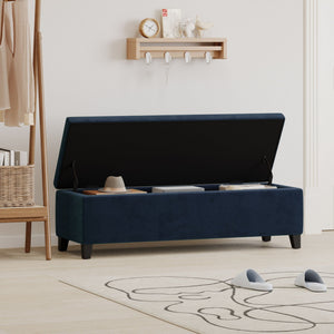 Velvet Storage Bench, Upholstered End Of Bed Storage Ottoman - Dark Blue