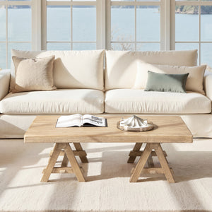 Hawthorne 48' Solid Reclaimed Elm Rectangular Trestle Coffee Table, Heritage Light Natural Brown