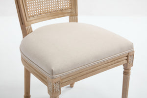 French Country Dining Chairs Set of 2 Upholstered With Natural Rattan Back