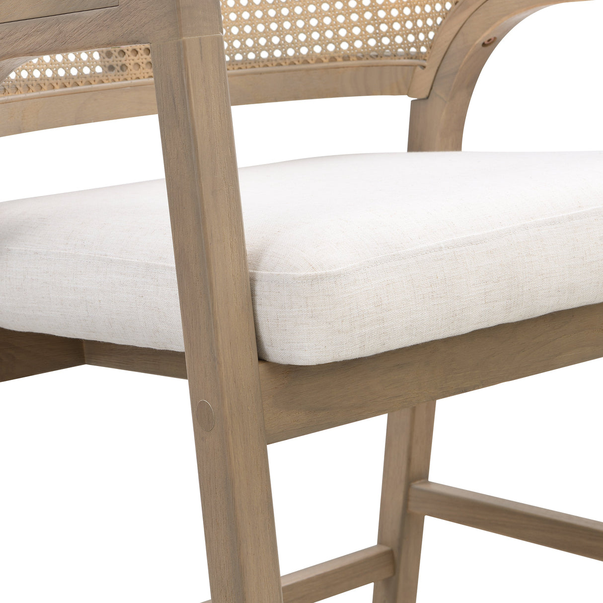Wooden Frame Counter Stool with Rattan Back, Set of 2