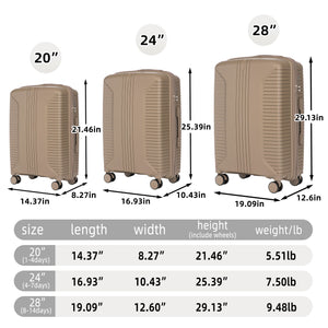 Gigatech 3-Piece PP Spinner Wheel Luggage Set (Champagne)