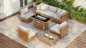 K&K 8-Piece Patio Furniture Set with Fire Pit Table