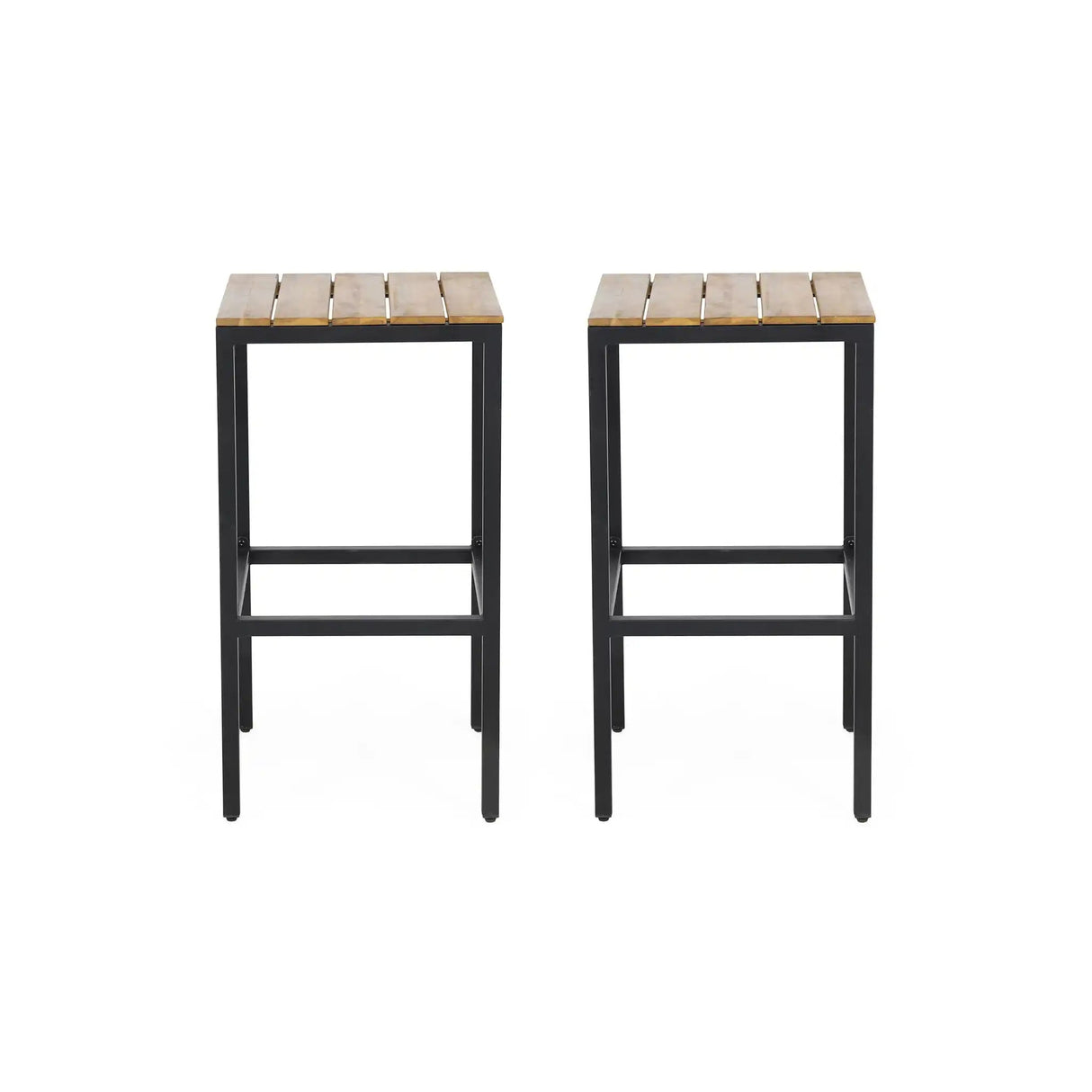 Outdoor Bar Stool With Slat Design And Metal Frame (Set of 2)