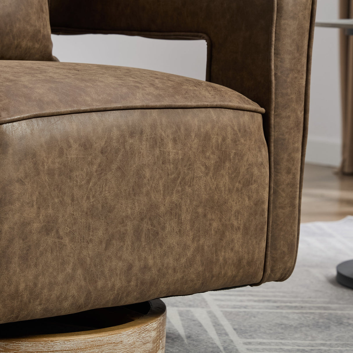 Fernleigh Swivel Accent Open Back Barrel Chair With Weathered Base