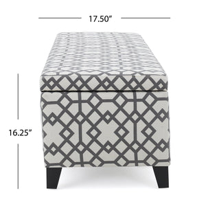 Quotient Upholstered Storage Ottoman With Tapered Block Feet - Gray / White