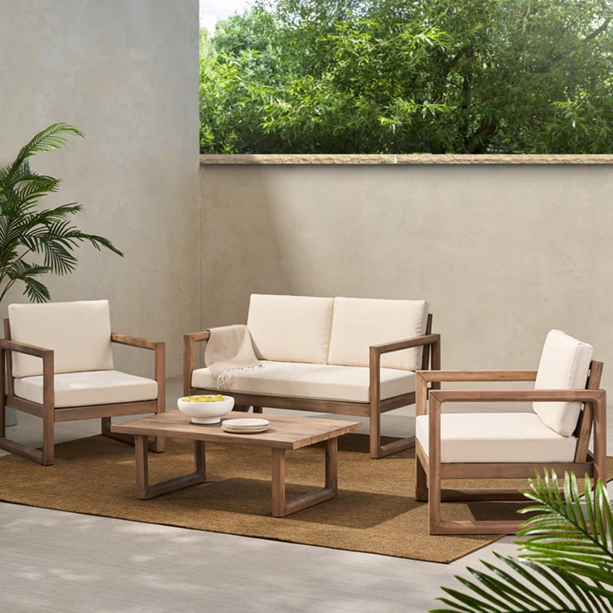 4-Piece Acacia Wood Patio Furniture Set