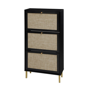 Modern Rattan 3 Door Shoe Rack Cabinet for Entryway