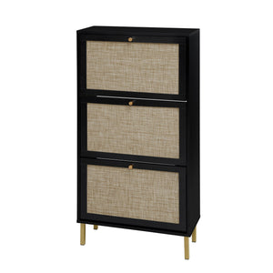 Modern Rattan 3 Door Shoe Rack Cabinet For Entryway