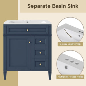Bathroom Vanity With Top Sink, 2 Drawers And Tip Out Drawer, Rectangular Design