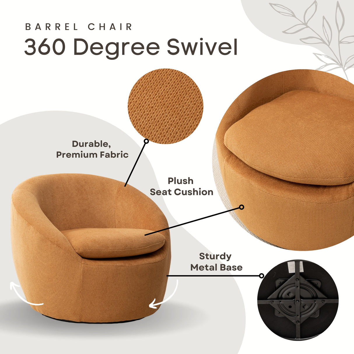 Winnie Modern Teddy Fabric Swivel Barrel Chair