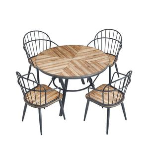 Contemporary Indoor Dining Set With Metal Legs, Birch, And Metal - Black / Natural