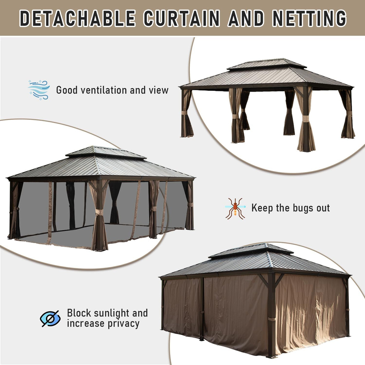 14x22FT Hardtop Gazebo with Galvanized Steel Double Roof